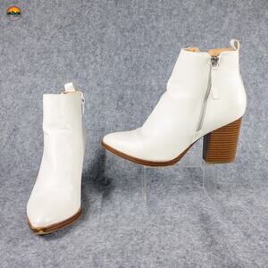 Top Moda Ankle Boots White Leather Side Zip Women's Size 8.5